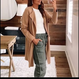 J Crew Juliette Collarless Sweater Blazer Cardigan Tan khaki Camel Small